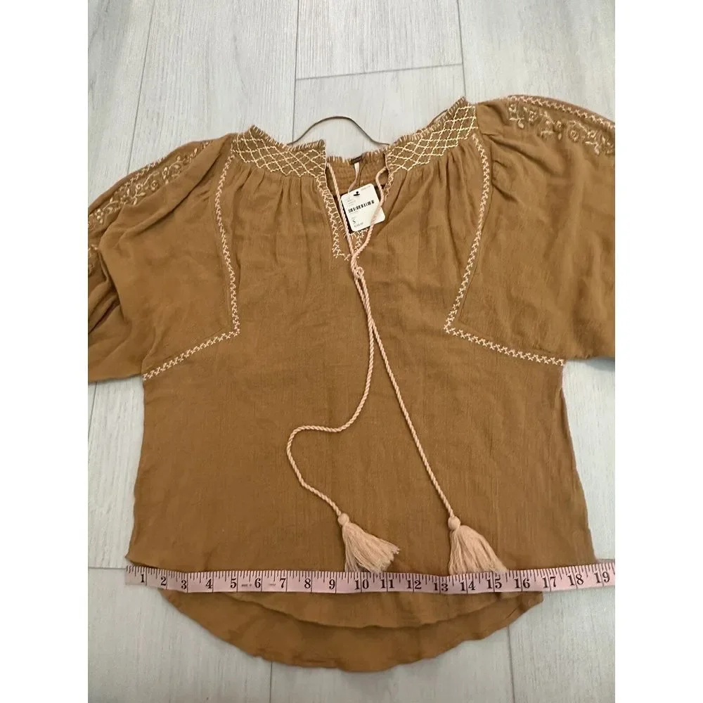 Free‎ People Notting Hill Embroidered Peasant Top Sz S - Mustard Yellow $168